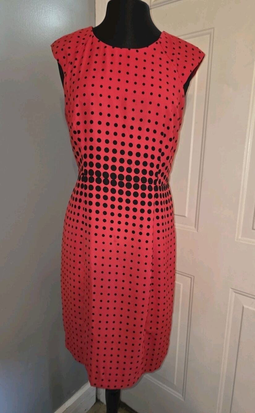 J.CREW Sheath Dress Red & Black Optic Polka Dots Sleeveless Cocktail Workwear 10